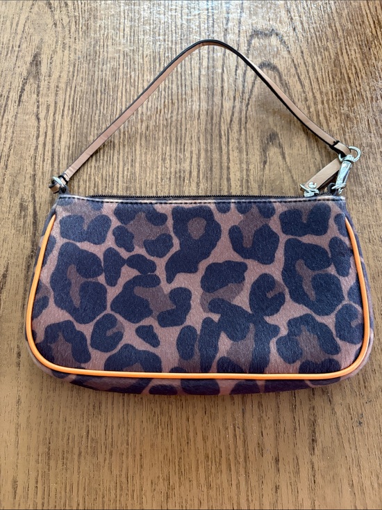 LOFT Handbags - Ann Taylor LOFT Brown and Black Leopard Print Wristlet with Orange Trim